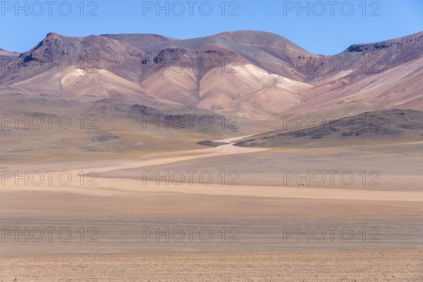 Colourful sedimentary layers of volcanic origin, mountain range, lagoon route, Colcha K, Departamento Potosí, Bolivia, South America