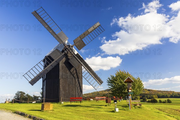 Trestle windmill in Kottmarsdorf, Kottmar, Oberlausitzer Bergland, Saxony, Germany, Europe