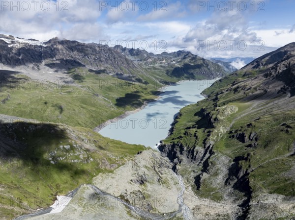 Aerial view, Lac de Dix, reservoir in the Valais Alps, Valais, Switzerland, Europe