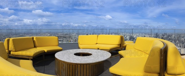Panoramic view of Bangkok skyline downtown in business financial center from King Power Mahanakhon