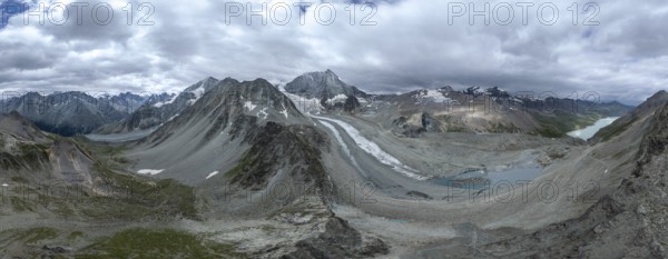 Aerial view, Alpine panorama, mountain landscape with glacier Glacier de Cheilon and summit Mont Blanc de Cheilon, Valais, Western Alps, Switzerland, Europe