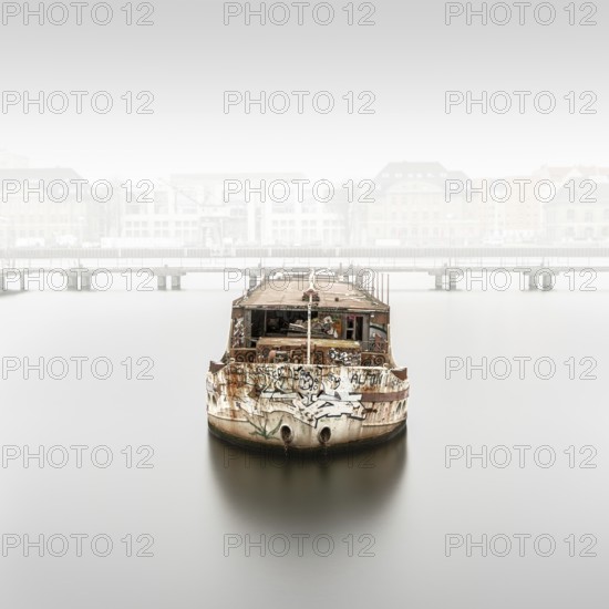 MS Dr Ingrid Wengler, shipwreck in the Osthafen harbour in Berlin, Germany, Europe, 2024, Europe
