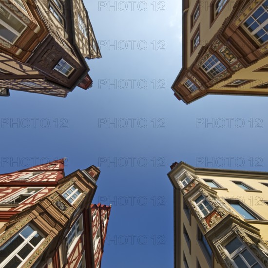 Four towers, ensemble of four historic buildings, view from bottom to top, Old Town, Koblenz, Rhineland-Palatinate, Germany, Europe