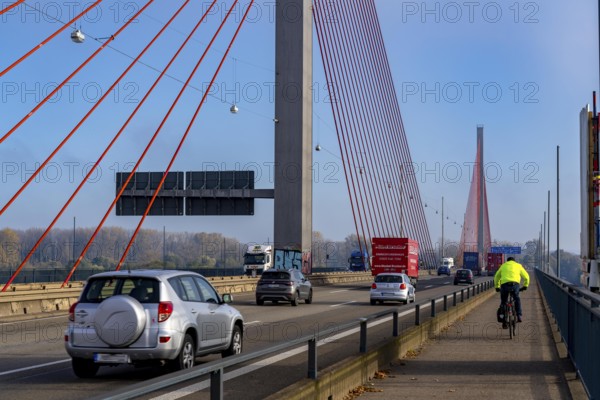 Friedrich Ebert Bridge over the Rhine near Bonn, also known as the North Bridge, motorway bridge on the A565, cable-stayed bridge, North Rhine-Westphalia, Germany, Europe
