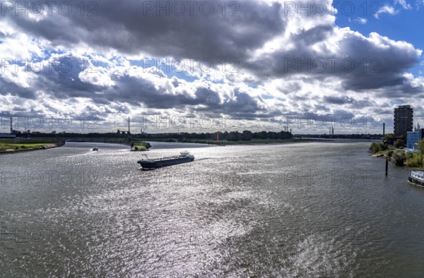 The Rhine between, Duisburg Ruhrort and Homberg, mouth of the Ruhr, harbour canal, cargo ships, Duisburg, North Rhine-Westphalia, Germany, Europe