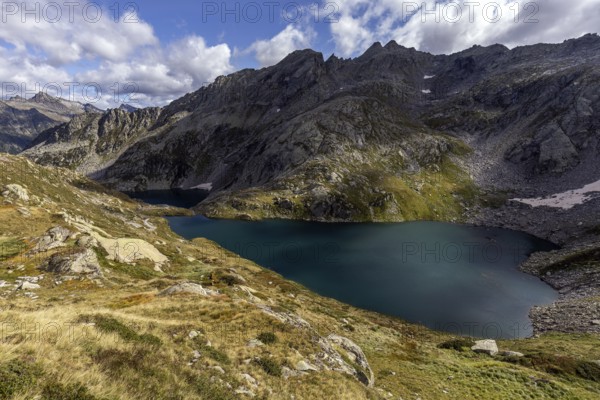 Lago Superiore, behind Ticino mountains, Sambuco valley, Vale Sambuco, near Fusio, Lavizzara, Canton Ticino, Switzerland, Europe
