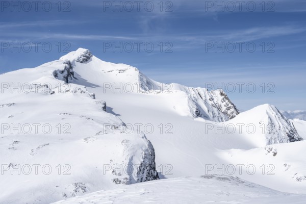 Snow-covered mountain landscape, Wildhorn in winter, Bernese Alps, Bernese Oberland, Switzerland, Europe