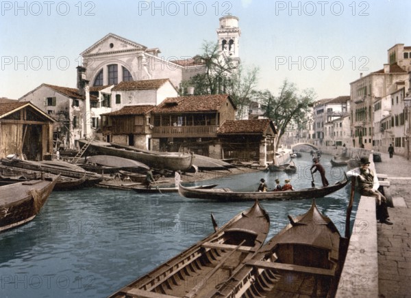 Rio di San Trovaso, Venice, Italy, Historic, digitally restored reproduction from a 19th century original, Record date not stated, Venice, Italy, Historic, digitally restored reproduction from a 19th century original, Record date not stated, Europe
