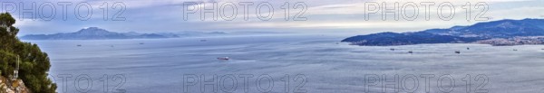 Sweeping views over the calm sea to the distant horizon, Gibraltar, Europe
