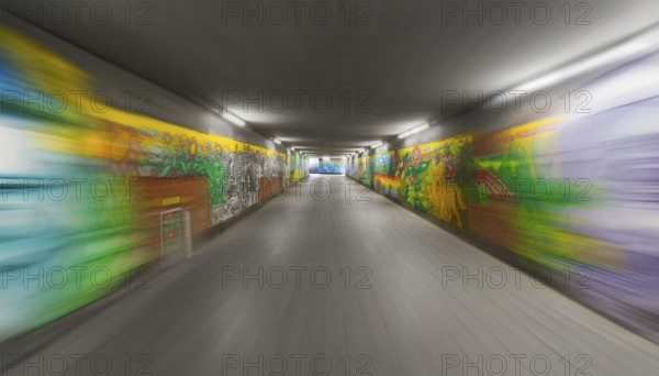 Art project by Martin Blumöhr, zoom effect, pedestrian subway Niwenhaus, Dom-Pedro-Straße, Munich, Bavaria, Germany, Europe