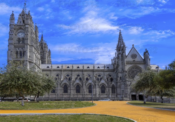 Cathedral Basilica of National Vow in historic center of Quito, Ecuador. Roman catholic church