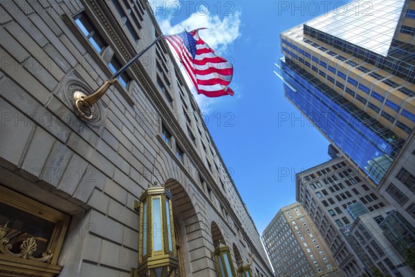 USA, Scenic Boston downtown financial district city skyline and skyscrapers, North America