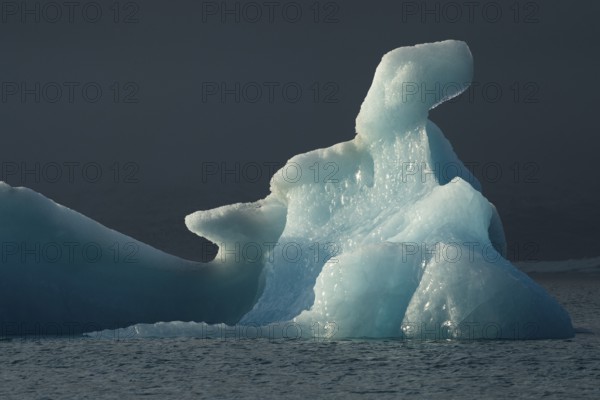 Iceberg forms ice sculpture, Jökulsárlón glacier lagoon or Jökulsarlon, South Iceland, Iceland, Europe
