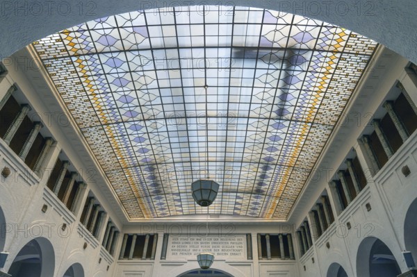 Glass dome in the historic fountain hall, inaugurated in 1842, replaced by a new building in 1911, Bad Kissingen, Lower Franconia, Bavaria, Germany, Europe