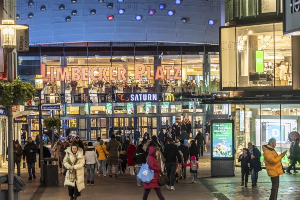 Limbecker Straße in the city centre of Essen, pedestrian zone, shopping street, with frequently changing shop operators, many vacancies, many cheap shops, Limbecker Platz shopping centre, North Rhine-Westphalia, Germany, Europe
