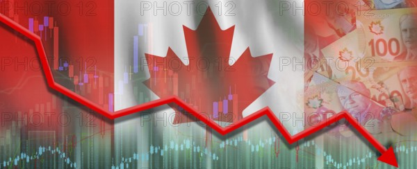 Canada financial crisis on economic graph, economic collapse. Financial fall of Canada economy on chart