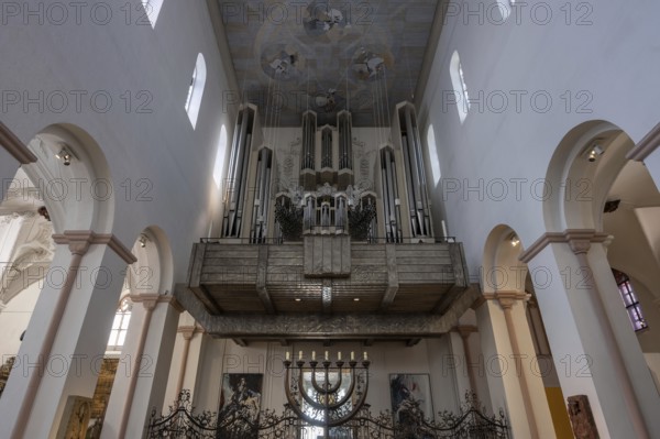 Organ loft in St Kilian's Cathedral, Würzburg, Lower Franconia, Bavaria, Germany, Europe