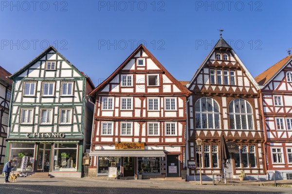 Half-timbered houses on the market square in Fritzlar, Schwalm-Eder district, Hesse, Germany, Europe