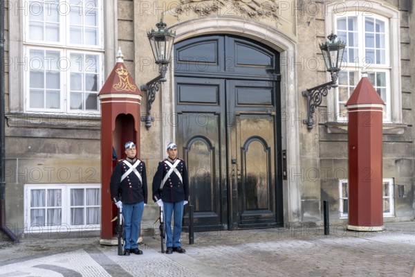 Guards at Amalienborg Palace in Copenhagen, Denmark, Europe