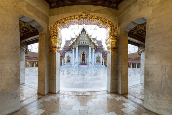 Marble temple, made of Carrara marble, Wat Benchamabopit, back of the Ubosot, temple in the Dusit district, Bangkok, Central Thailand, Thailand, Asia