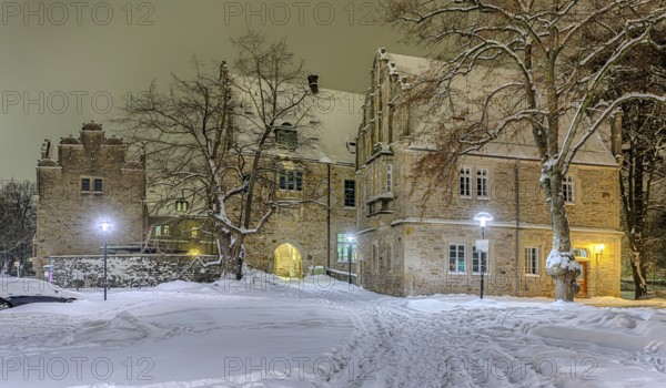 Castle illuminated winter snow Stadthagen Germany