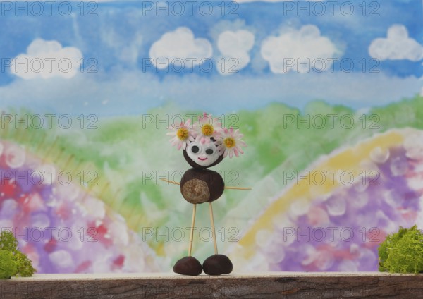 Chestnut figure in front of a painted background, North Rhine-Westphalia, Germany, Europe