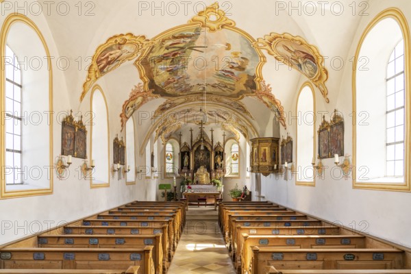 Interior of the branch church of St Andreas in Thalkirchen, Bad Endorf, Bavaria, Germany, Europe