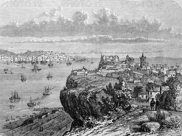 Lisbon in Portugal in 1880, Historical, digital reproduction of an original from the 19th century