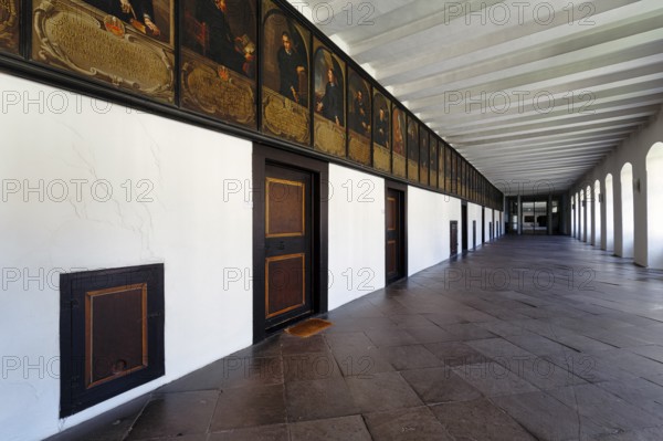 Gallery of the Abbots, wall painting, former Corvey Abbey and Castle, The Carolingian Westwork and the Civitas Corvey, interior view, Höxter, Germany, Europe