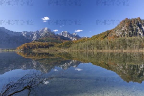 Autumn mood at lake Almsee, Grünau, Austria, Totes Gebirge, Europe