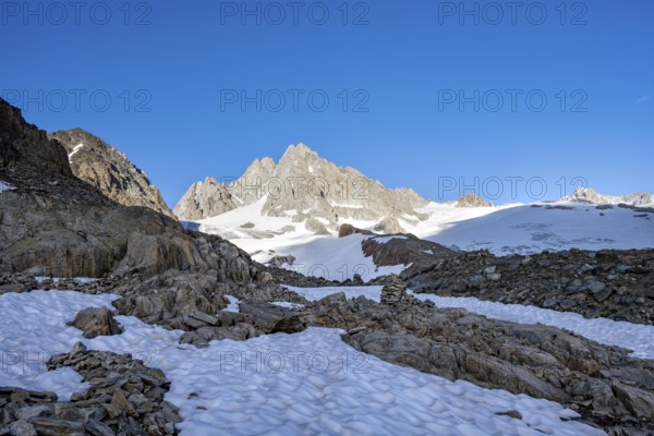 Summit of the Aiguille du Tour and Glacier du Tour in the evening light, glacier and mountain summit, Chamonix, Haute-Savoie, France, Europe