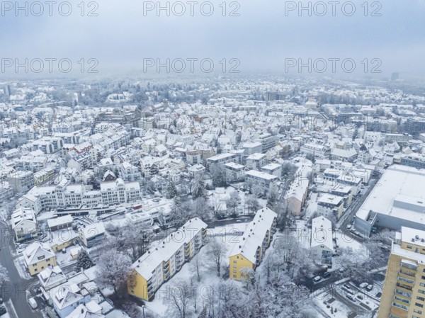 Winter cityscape with snow-covered buildings and a quiet atmosphere, Sindelfingen, Germany, Europe