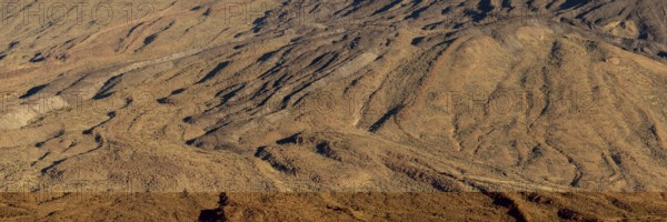 Panorama during the ascent to the Alto de Guajara, 2715m, over the Teide National Park, Parque Nacional del Teide, with solidified lava flows at the foot of the Pico del Teide, 3715m, at sunrise, Tenerife, Canary Islands, Spain, Europe