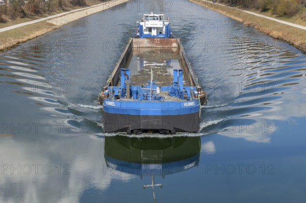 Cargo ship on the Main-Danube Canal, Möhrendorf, Bavaria, Germany, Europe