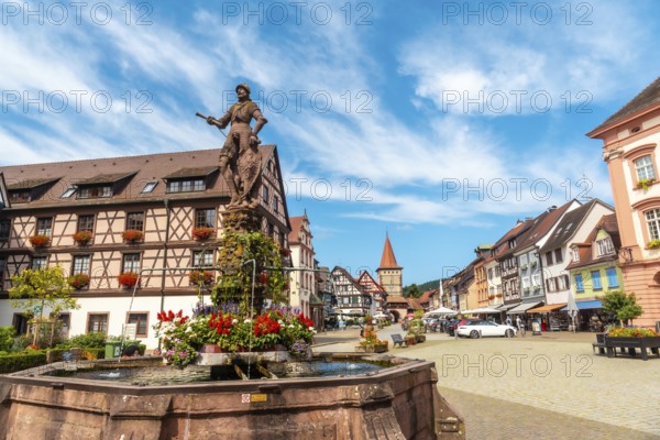 Landscape of the Obertorturm tower on Victor-Kretz-Straße in the old town of Gengenbach in the Black Forest, Germany, Europe