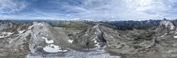 Panorama, mountain panorama at the summit Böses Weibl with summit Großglockner, aerial view, Schober group, Hohe Tauern National Park, Eastern Alps, Carinthia, Austria, Europe