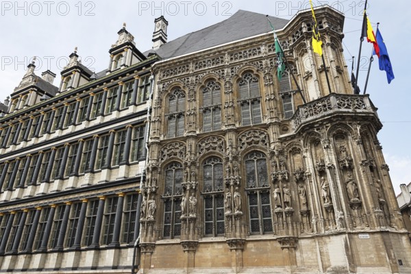 Historic town hall Stadhuis, right and centre Flamboyant Gothic wing, left Renaissance wing, Botermarkt, Ghent, Flanders, Belgium, Europe