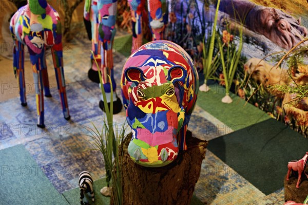 Animal figures made from washed-up sandals and flip-flops by African artists, Flora Maritime and Beachcomber Museum, the world's largest flotsam and jetsam museum, De Koog, Holland, Netherlands