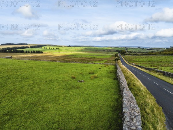 Farms over West Dart River in Dartmoor National Park from a d, Devon, England, United Kingdom, Europe