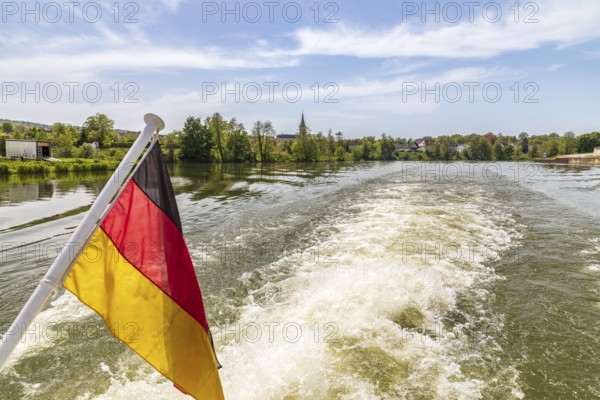 With the excursion boat in the harbour of Bamberg, Bavaria, Germany, Europe