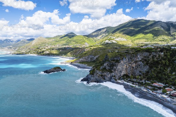 Crawford Beach Marinella from a drone, San Nicola Arcella, Cosenza, Calabria, Italy, Europe