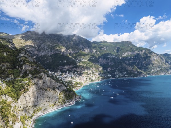 Amalfi Drive from a drone, Amalfi Coast, Positano, Italy, Europe