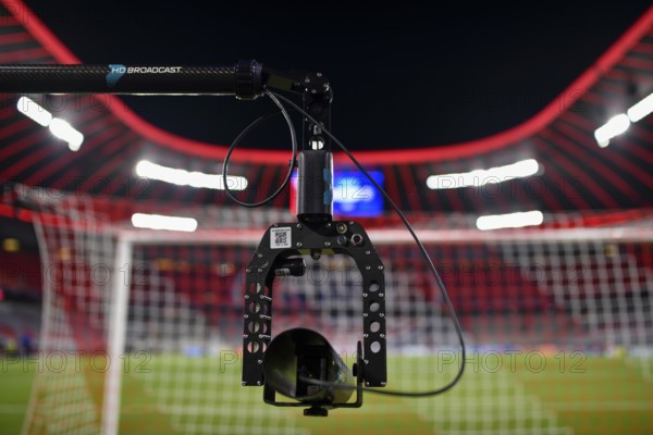 Backdoor camera, TV camera, HD BROADCAST, goal net, interior, Champions League, Allianz Arena, Munich, Bavaria, Germany, Europe