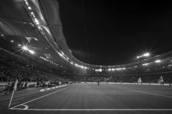 Interior, Bundesliga, floodlit match, night shot, black and white, long shot, MHPArena, MHP Arena Stuttgart, Baden-Württemberg, Germany, Europe