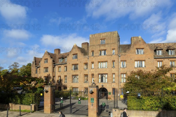 Frontage of Queens' College, University of Cambridge, Cambridge, Cambridgeshire, England, UK