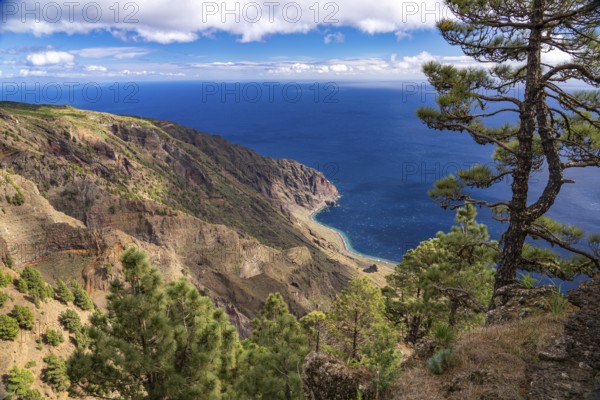 View from the Mirador de Las Playas to the east coast near Las Playas, El Hierro, Canary Islands, Spain, Europe