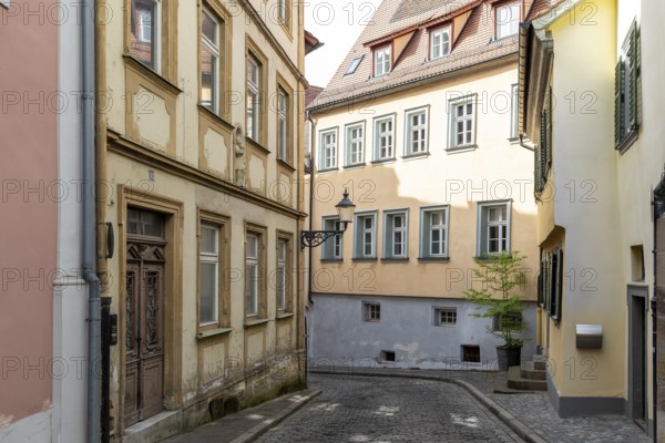 Narrow street in the ice pit, mountain town of Bamberg, Bavaria, Germany, Europe