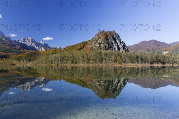 Autumn mood at lake Almsee, Grünau, Austria, Totes Gebirge, Europe