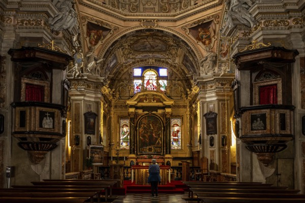 Church Santuario della SS Pietà, interior view, nave, Cannobio, Lake Maggiore, Province of Verbano-Cusio-Ossola, Piedmont region, Italy, Europe