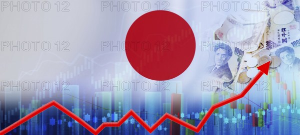 Japan economy growth on financial graph. Japan financial growth, economic recovery concept
